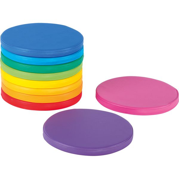 Sitzkissen Kunstleder Regenbogen rund, 10er Set